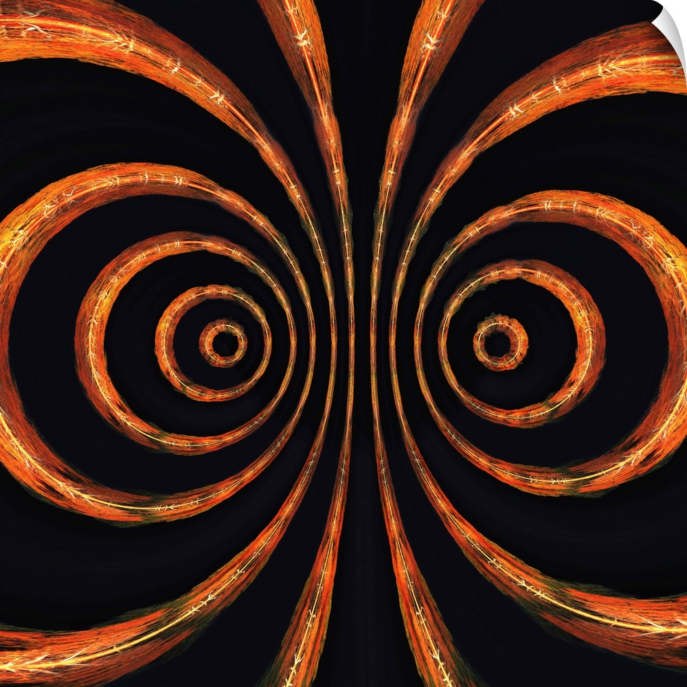 Symmetrical orange, yellow, and green circular shapes on a black background.