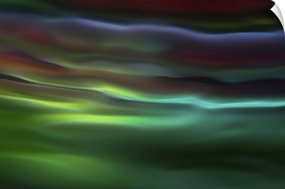 Abstract photograph in green and blue shades resembling ocean waves.
