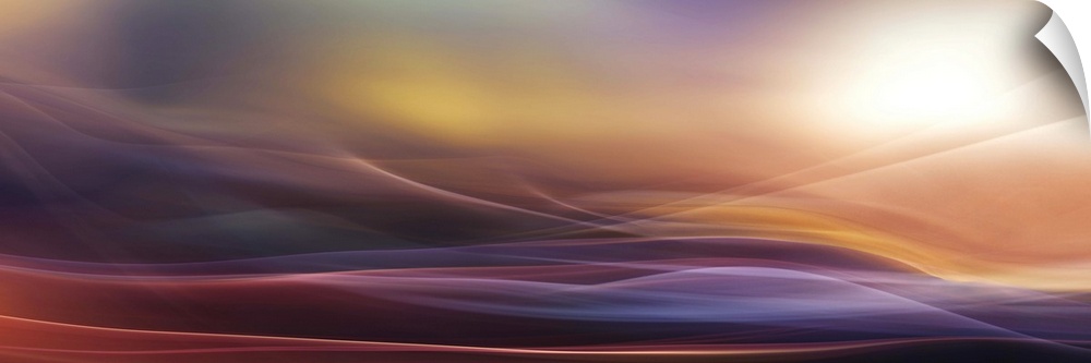 Abstract photograph of blurred and blended colors and flowing lines in shades of purple and orange.