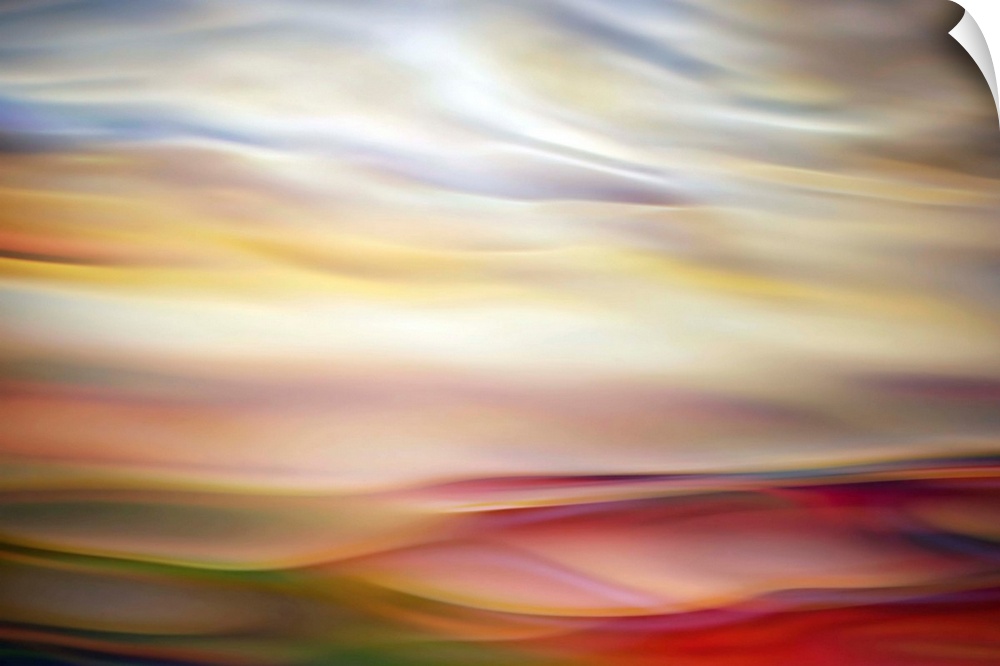 Studio shot of water reflecting colors. This is an abstract representation or impression of a horizon line where water, as...