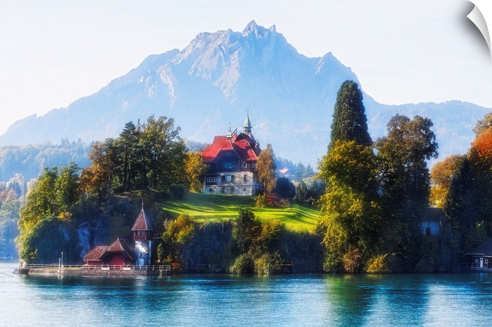 Little Chalet on Lake Luzern with Mt  Pilatus in the Background,
