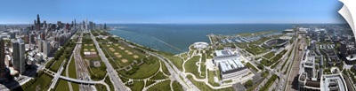 180 degree view of Chicago, Lake Michigan, Cook County, Illinois