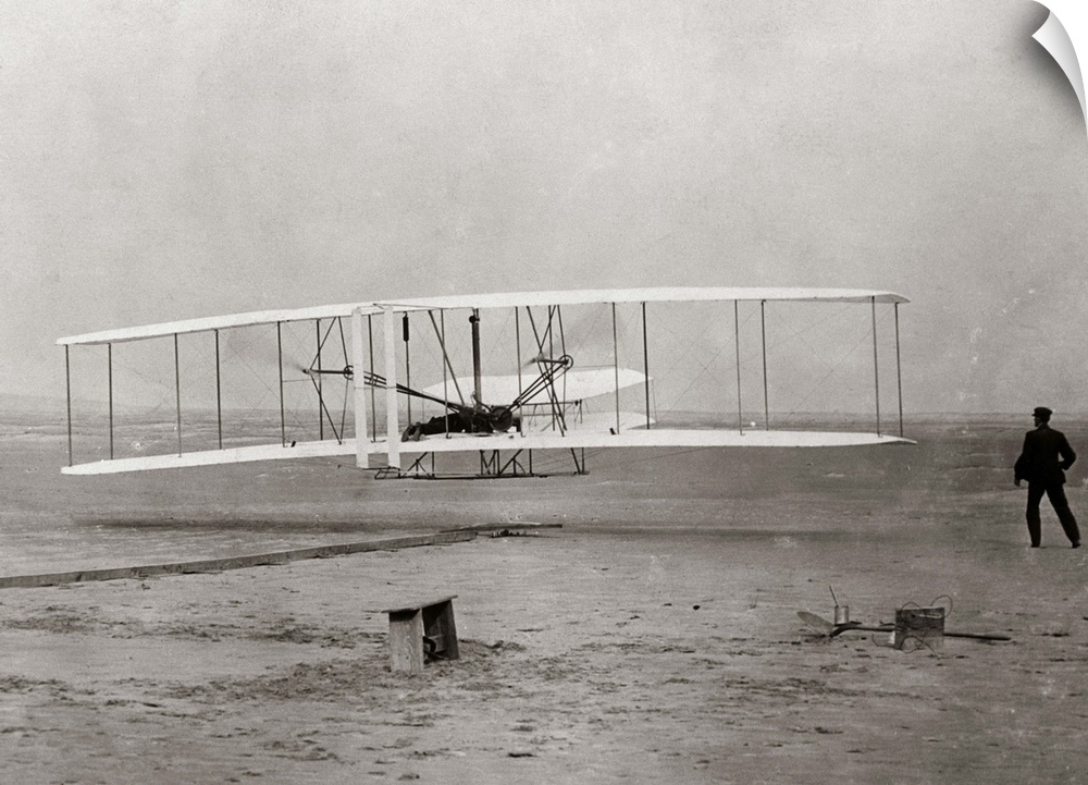1903 Wright Brothers' Plane Taking Off At Kitty Hawk North Carolina USA.