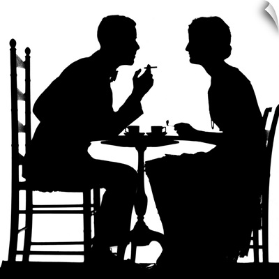 1930's Silhouette Of Couple Sitting At Tea Table