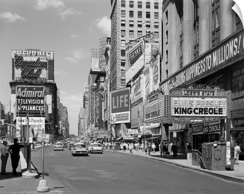 1950's Times Square View North Up 7th Ave At 45th St King Creole Starring Elvis Presley On Lowes State Theatre Marquee NYc...
