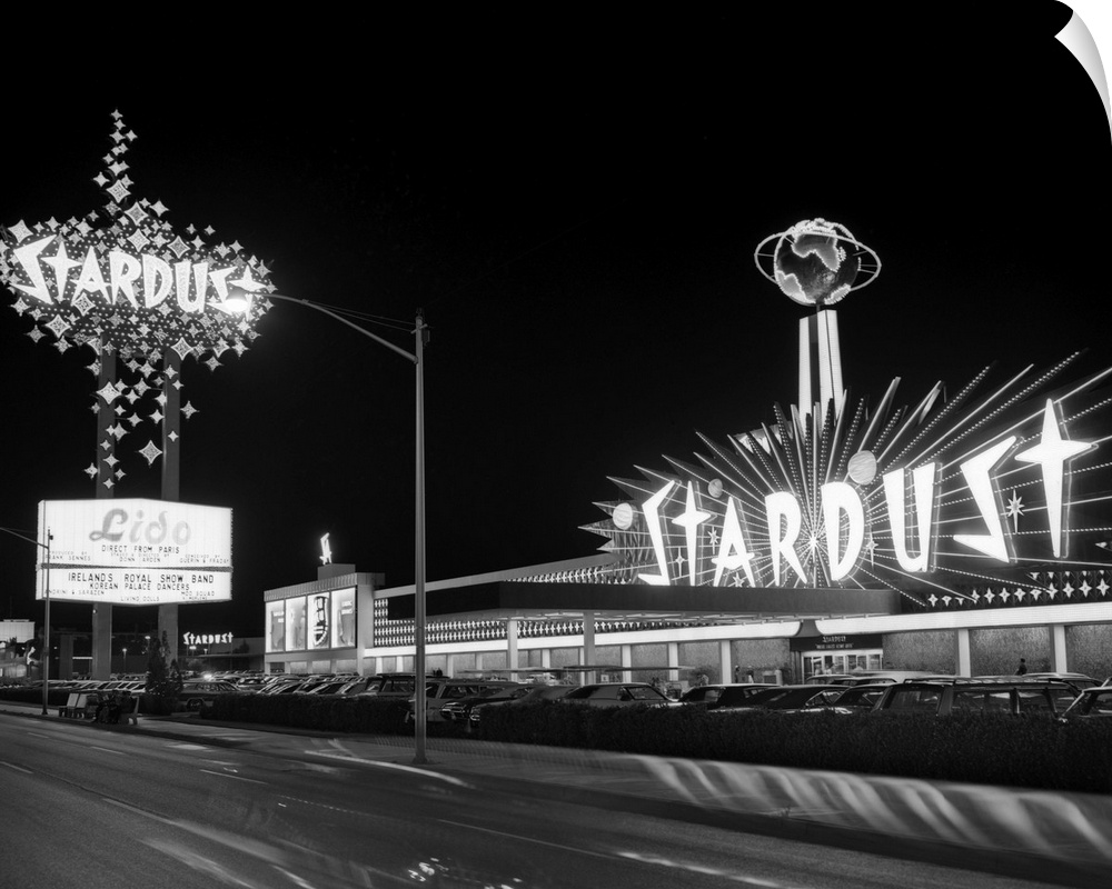 1960's Night Scene Of The Stardust Casino Las Vegas Nevada USA.