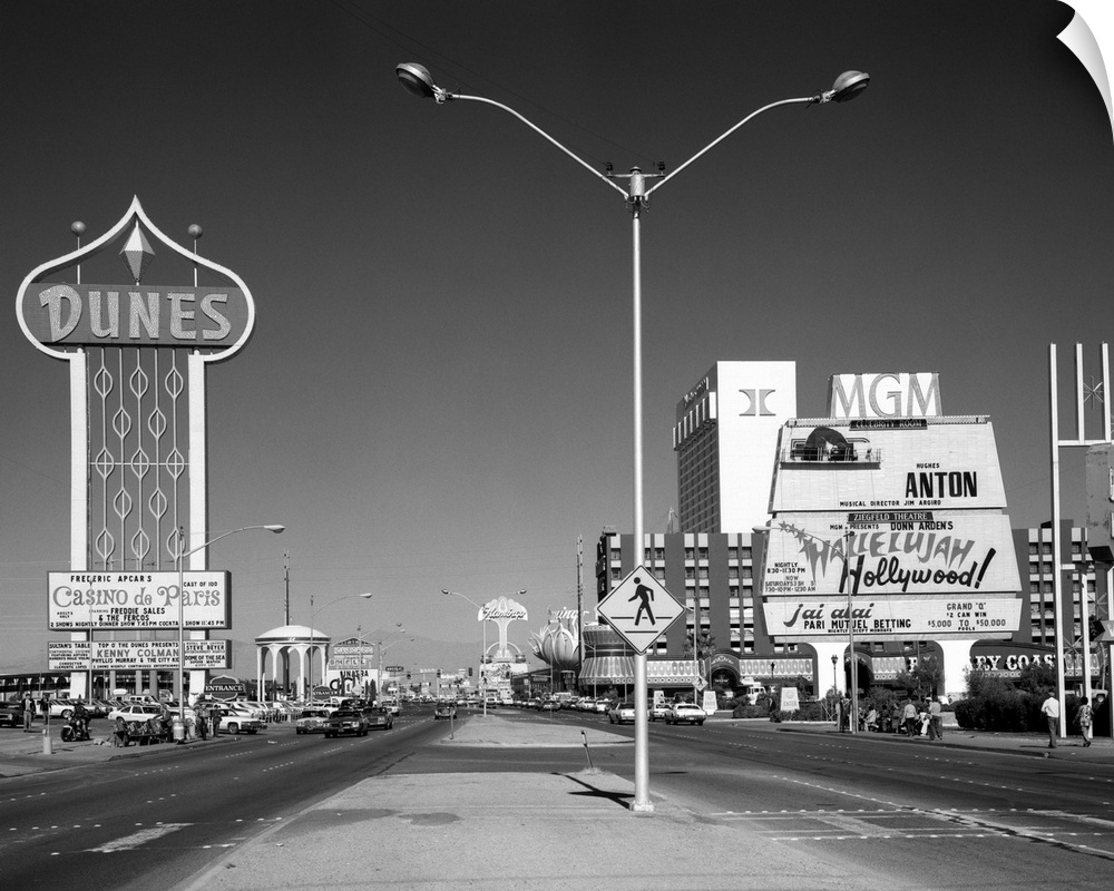 1980's Daytime The Strip With Signs For The Dunes Mgm Flamingo Las Vegas Nevada USA.