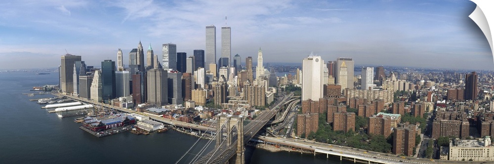 Aerial Manhattan  Brooklyn Bridge New York City NY