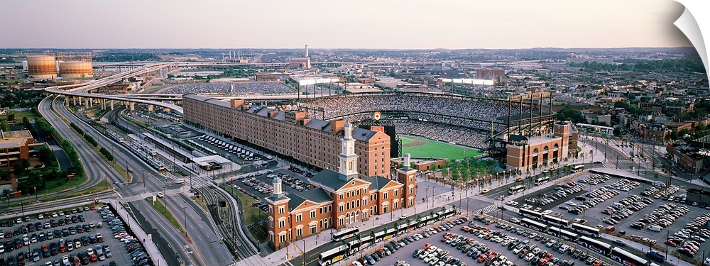 Wide angle aerial picture taken of Baltimore Maryland and the Orioles stadium.