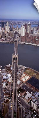 Aerial view of a bridge, Brooklyn Bridge, Manhattan, New York City, New York State