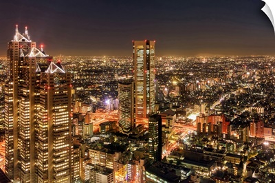 Aerial view of a city at night, Shinjuku Park Tower, Shinjuku, Tokyo, Japan
