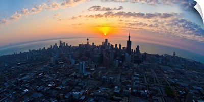 Aerial view of a city at sunrise, Chicago, Cook County, Illinois