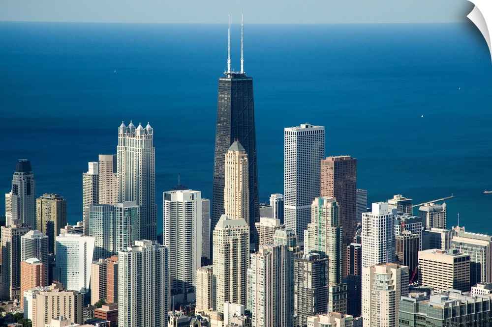 Aerial view of a city, Hancock Building, Lake Michigan, Chicago, Cook County, Illinois, USA