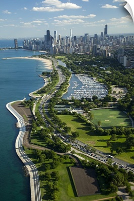 Aerial view of a city, Lake Shore Drive, Lake Michigan, Chicago, Cook County, Illinois