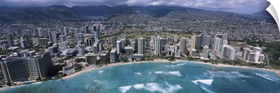 Aerial view of a city, Waikiki Beach, Honolulu, Oahu, Hawaii