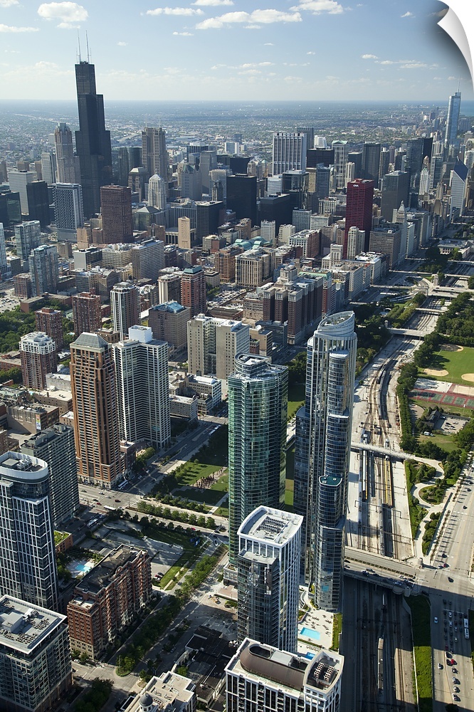 Aerial view of a city, Willis Tower, Lake Shore Drive, Chicago, Cook County, Illinois, USA