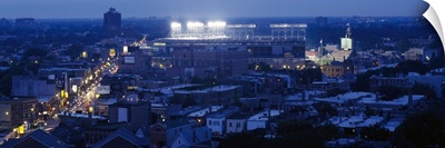 Aerial view of a city, Wrigley Field, Chicago, Illinois,