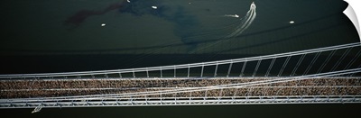 Aerial view of a crowd running on a bridge, New York City Marathon, New York City, New York