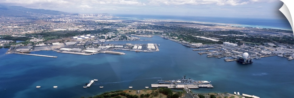 Aerial view of a harbor, Pearl Harbor, Honolulu, Oahu, Hawaii