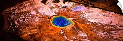 Aerial view of a hot spring, Grand Prismatic Spring, Yellowstone National Park, Wyoming,