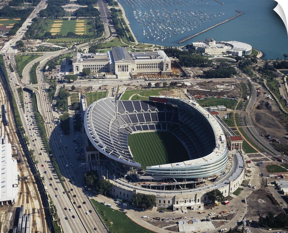 Aerial view of a stadium, Soldier Field, Chicago, Illinois