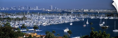 Aerial view of boats moored at a harbor San Diego California