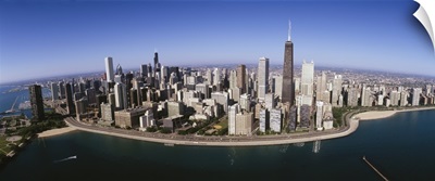 Aerial view of buildings in a city, Lake Michigan, Lake Shore Drive, Chicago, Illinois