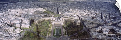 Aerial view of buildings in a city, Place du Trocadero, Paris, France