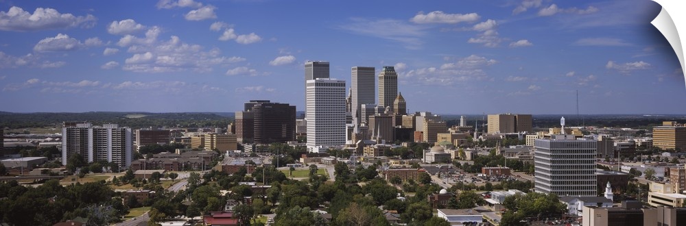 Wide photo of buildings in downtown Tulsa on canvas.