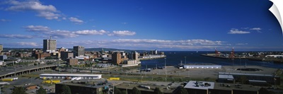 Aerial view of buildings on the waterfront, Saint John's River, New Brunswick, Canada