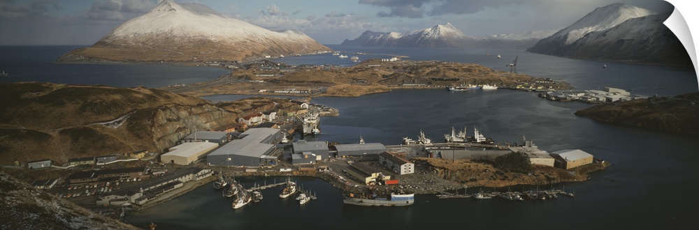 Aerial view of fishing industry, Unisea Port Complex, Dutch Harbor, Alaska
