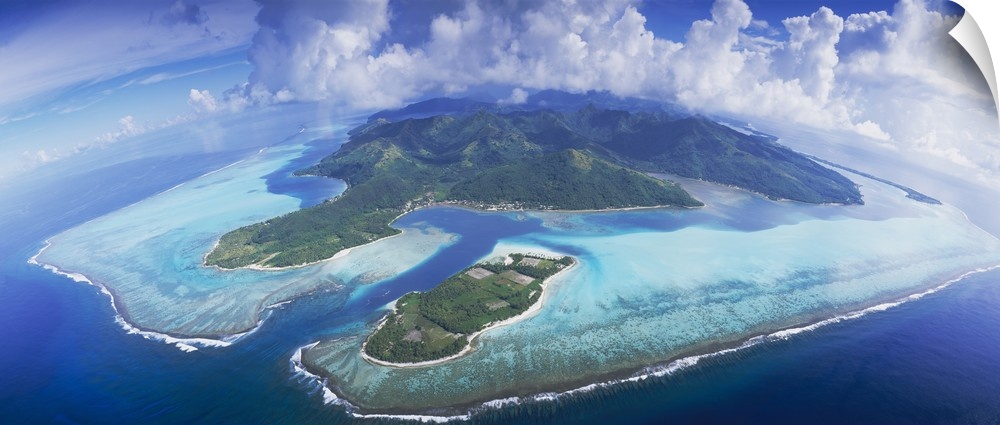 Aerial view of islands, Huahine, French Polynesia