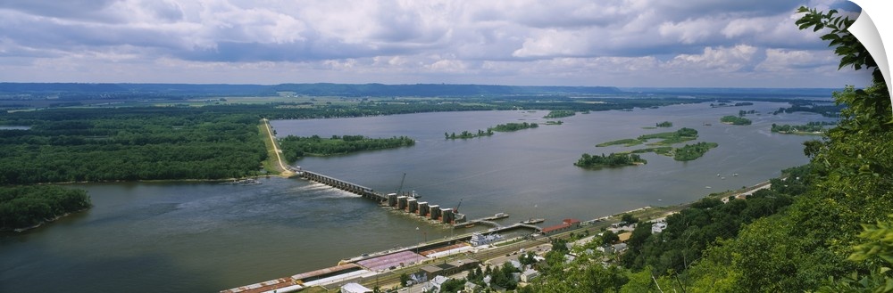 Aerial View Of Lock and Dam # 4 Over Mississippi River, Alma, Wisconsin