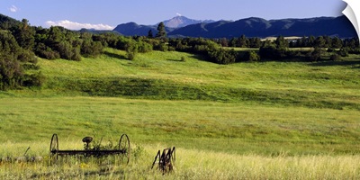 Agricultural equipment in a field, Pikes Peak, Larkspur, Colorado