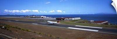 Airplane on the runway at an airport, Funchal Airport, Funchal, Madeira, Portugal