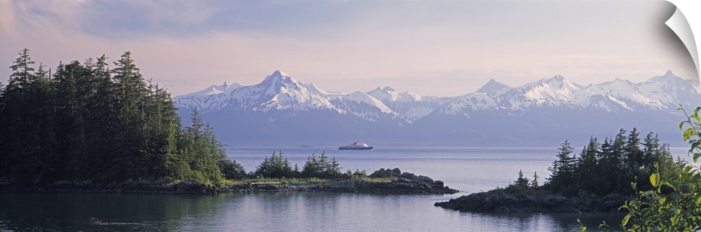 Alaska, Juneau, Lynn Canal, View of an Alaskan ferry on a lake