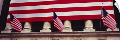 American flag on the front of a building, New York Stock Exchange, Manhattan, New York City, New York State