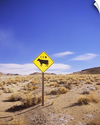 Animal crossing sign at a road side in the desert, Californian Sierra Nevada, California