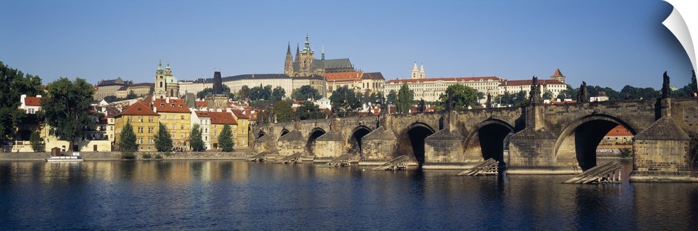 Arch bridge across a river, Charles Bridge, Vltava River, Prague, Czech Republic