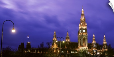 Austria, Vienna, Rathaus, night