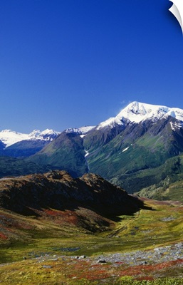 Autumn color tundra, snow-capped mountains, Alaska