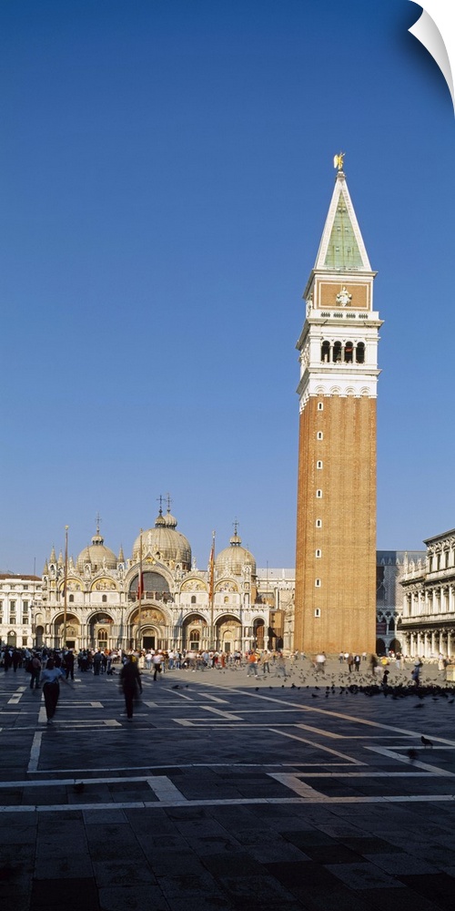 Bell tower with a cathedral in the background, St. Marks Cathedral, Venice, Italy