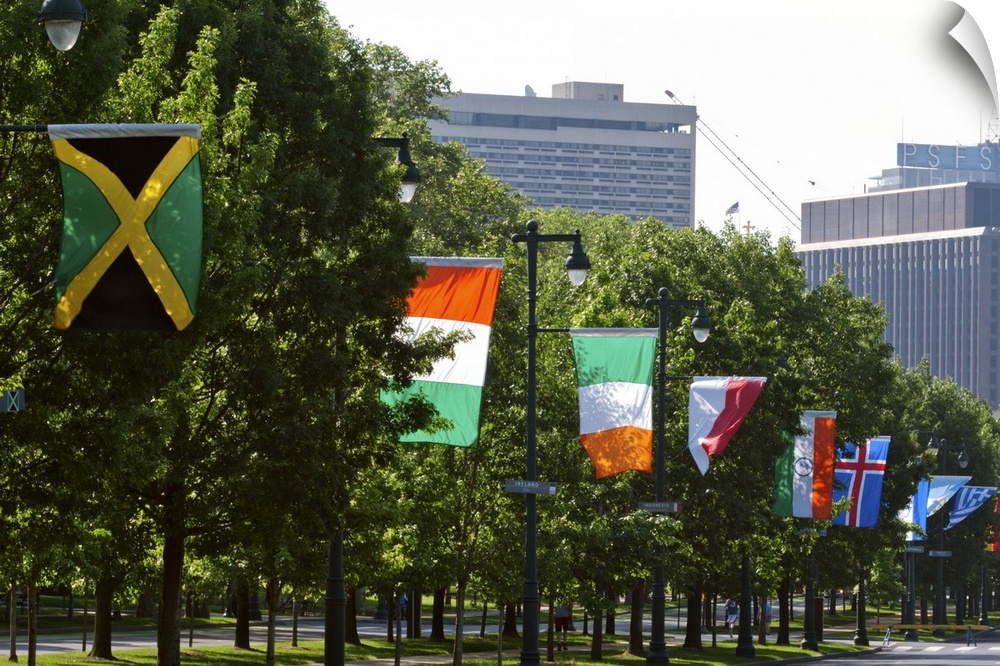 National flags of various countries at Benjamin Franklin Parkway, Philadelphia, Pennsylvania, USA
