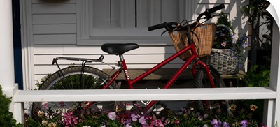 Bicycle parked on a porch of a house, Elbow Lane, Siasconset, Nantucket, Massachusetts
