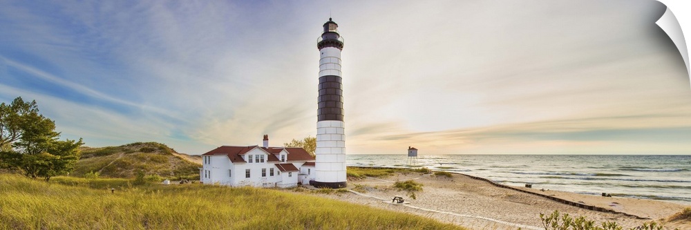 Lighthouse on the coast, Big Sable Point Lighthouse, Lake Michigan, Ludington, Mason County, Michigan, USA.