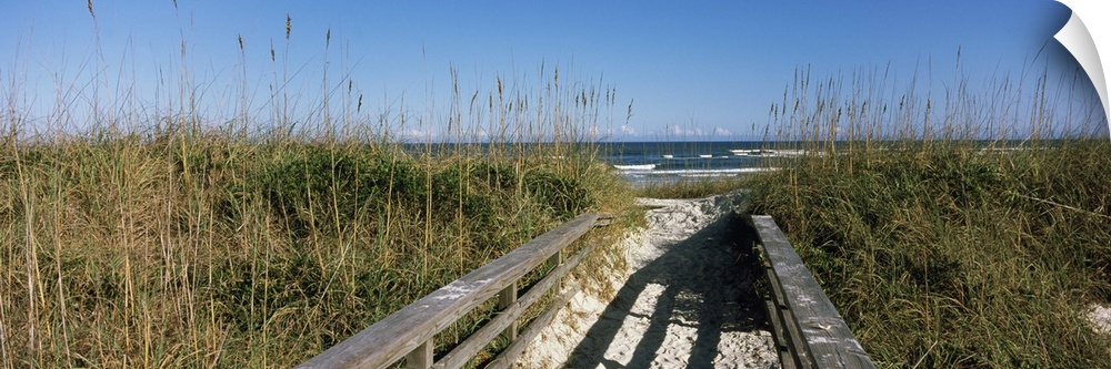 Boardwalk on the beach, Fort Matanzas National Monument, St. Johns County, Florida, USA
