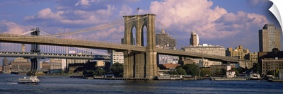 Boat in a river, Brooklyn Bridge, East River, New York City, New York State