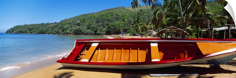Boat on the beach Colorada Beach Mochima National Park Anzoategui State Sucre State Venezuela