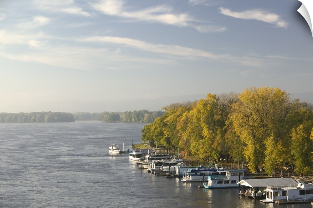 Boats anchored at a port, Mississippi River Valley, La Crosse, Wisconsin