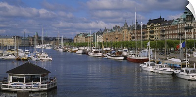 Boats at a harbor, Strandvagen, Stockholm, Sweden
